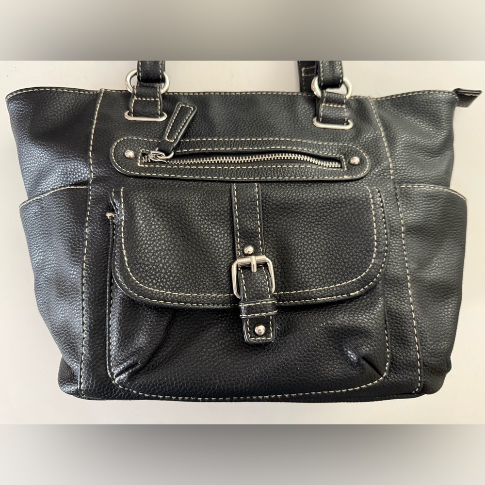VERSATILE BONDED LEATHER 2-HANDLE/ MULTIPLE POCKETS BAG BY AVON